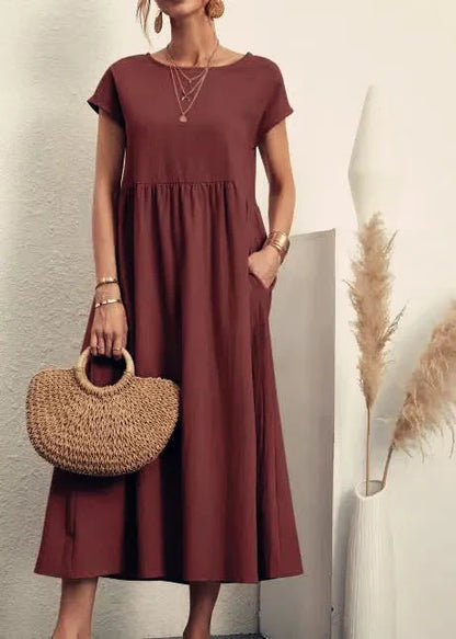 Solid Color Sleeveless Cotton and Linen Loose Pocket Dress