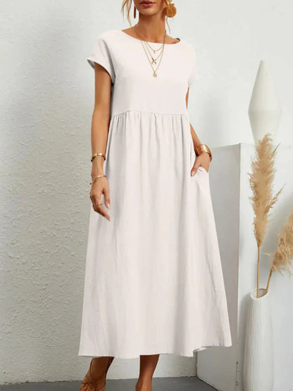 Solid Color Sleeveless Cotton and Linen Loose Pocket Dress