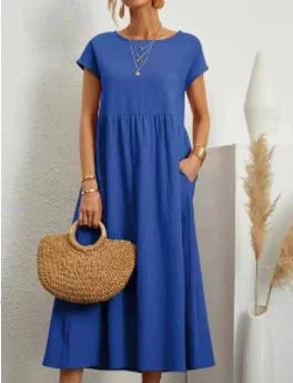 Solid Color Sleeveless Cotton and Linen Loose Pocket Dress
