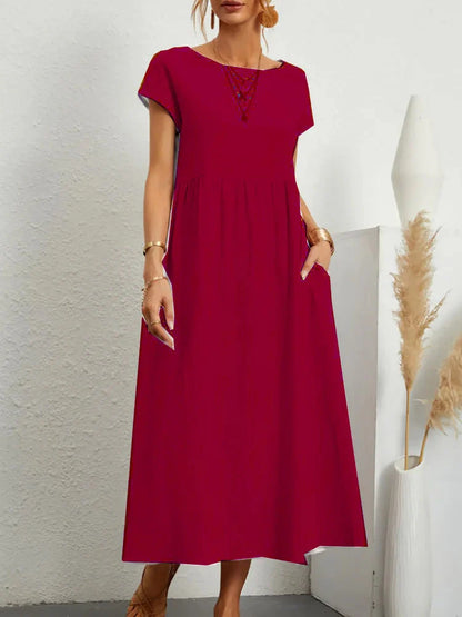 Solid Color Sleeveless Cotton and Linen Loose Pocket Dress
