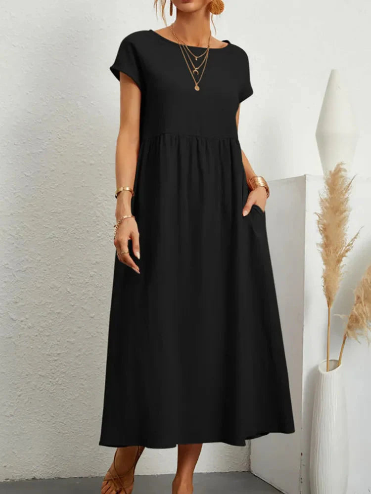 Solid Color Sleeveless Cotton and Linen Loose Pocket Dress