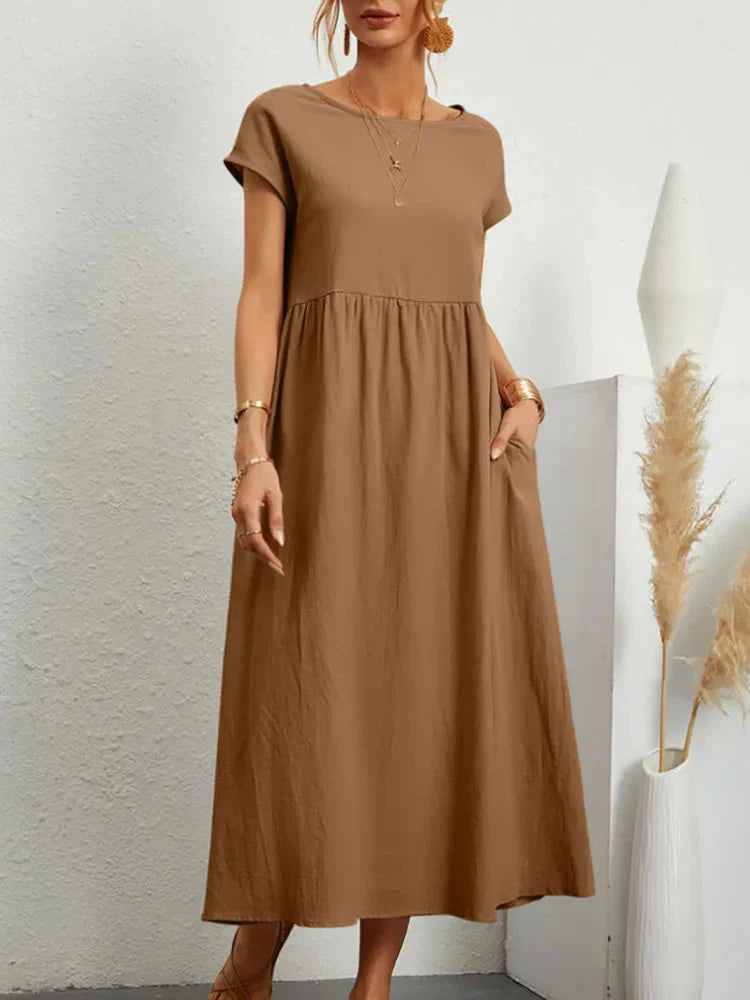 Solid Color Sleeveless Cotton and Linen Loose Pocket Dress