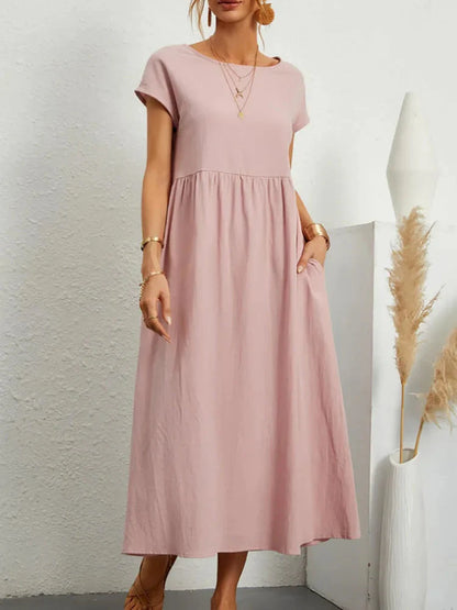 Solid Color Sleeveless Cotton and Linen Loose Pocket Dress